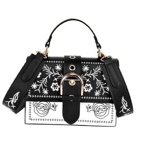 Black and White Embroidered Handbag